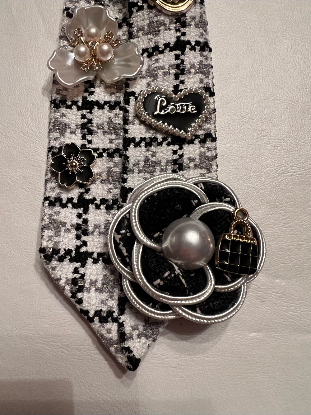Embellished Statement Clip-On/Pin Tweed Tie - Picture 6 of 12